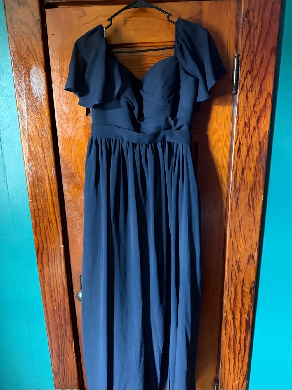 Navy Flutter Sleeve Maxi Dress